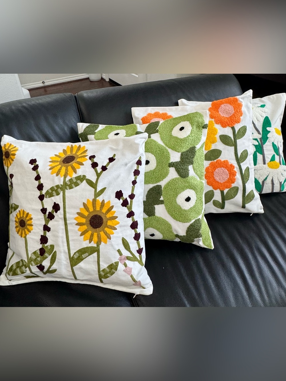 NEW Set of 4 - Handcrafted embroidered Floral Throw Pillow Cover